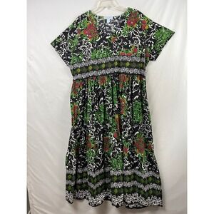 Only Necessities Maxi Dress Womens 1X Black Green Floral Empire Waist Patio